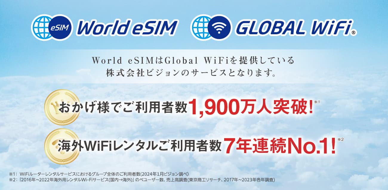World eSIMはGlobal WiFiを提供している株式会社ビジョンのサービスとなります。