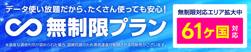 無制限プラン対応エリア拡大中！61ヶ国対応！
